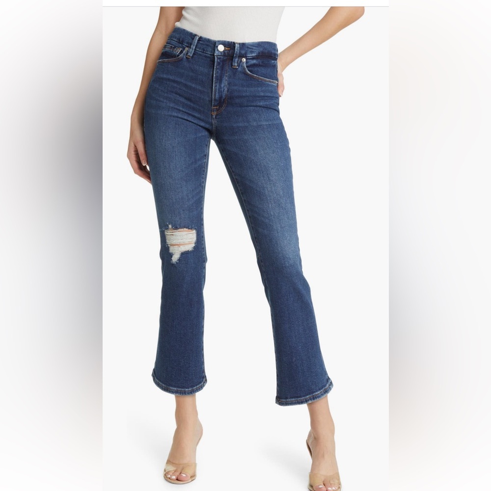 Good American good legs ripped cropped boot cut jean